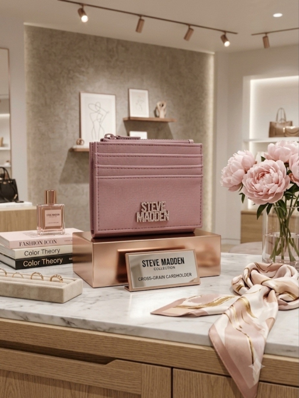 Steve Madden Pink Cross-Grain Cardholder